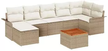 vidaXL Garten-Sofa-Set 8-teilig mit Kissen Poly-Rattan/Akazie Beige (3356027)