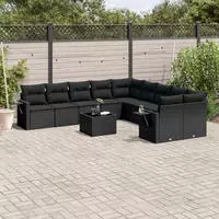 vidaXL 11-tlg. Garten-Sofagarnitur mit Kissen Beige Poly Rattan