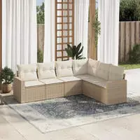 vidaXL 6-tlg. Garten-Sofagarnitur mit Kissen Schwarz Poly Rattan