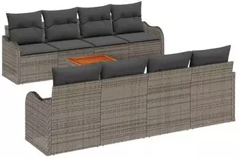 vidaXL Gartenlounge-Set mit Stauraum 9-tlg. Poly-Rattan Grau (3356095)
