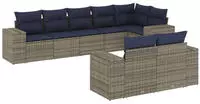 vidaXL 8-teiliges Gartensofa-Set mit Kissen, grau, Polyrattan