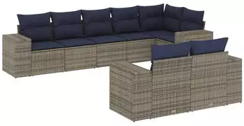 vidaXL Gartensofa-Set 8-teilig mit Kissen, Polyrattan, Grau (3222820)