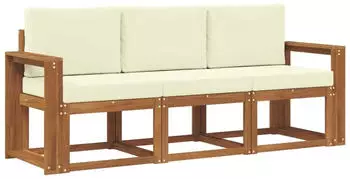 vidaXL Outdoor-Sofagarnitur mit Kissen, 3-tlg., Natur/Creme (3365943)
