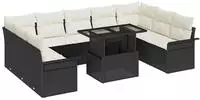 vidaXL Gartensofa-set mit Kissen mit Kissen 10 pcs Schwarz Poly Rattan
