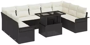 vidaXL Garten-Sofa-Set mit Kissen 10-tlg. Schwarz Poly Rattan (3357080)
