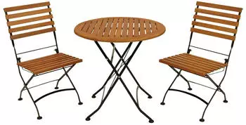DEGAMO Hofgarten Klappgarnitur 3-teilig, Stahl schwarz, Eukalyptus (24381)