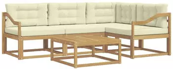 vidaXL Outdoor-Sofagarnitur 5-tlg. Wei&szlig;/Creme 79x79x37cm Akazienholz (3386424)