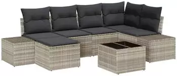 vidaXL Garten-Sofa-Set mit Kissen, 6-tlg., Hellgrau, Poly-Rattan (3355811)