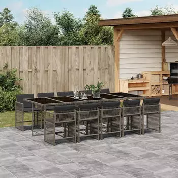 vidaXL Garten-Essgruppe 7-tlg. mit Kissen, Poly Rattan, Braun (3211629)