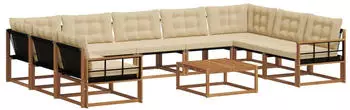 vidaXL Outdoor-Sofagarnitur 10-Tlg. mit Kissen, Natur und Beige (3369872)