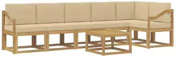 vidaXL Outdoor-Sofagarnitur mit Kissen 7-tlg. Polyester Wei&szlig;/Beige (3387752)