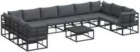 vidaXL Gartensofa-set mit Kissen 11 pcs Schwarz Aluminium