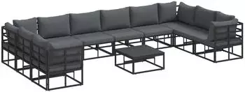 vidaXL Gartenlounge-Set mit Kissen 11-tlg., Aluminium Schwarz