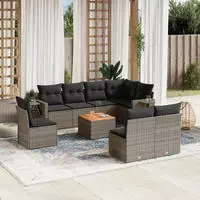 vidaXL 9-tlg. Garten-Sofagarnitur mit Kissen Beige Poly Rattan