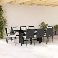 vidaXL 7-tlg. Garten-Essgruppe mit Kissen Schwarz Poly Rattan