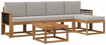 vidaXL Outdoor-Sofagarnitur 6-tlg. Polyester Natur/Hellgrau (3385152)