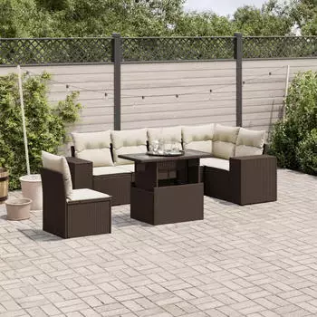 vidaXL Garten-Sofagarnitur 7-tlg. mit Kissen, Poly Rattan, Grau (3269200)