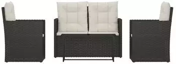 vidaXL Garten-Lounge-Set 4-tlg. mit Kissen, Poly Rattan, Schwarz (319196)
