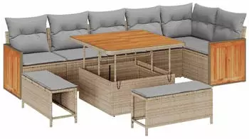 vidaXL Gartensofa-Set mit Kissen 9-tlg. Beige und Hellgrau (3363317)