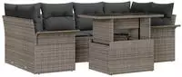 vidaXL Garten-Sofa-Set mit Kissen 7 pcs Grau Poly Rattan