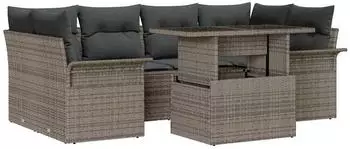 vidaXL Garten-Sofa-Set mit Kissen 7-tlg. Grau Poly Rattan (3348215)