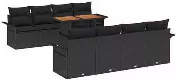 vidaXL Garten-Sofa-Set 9-teilig mit Stauraum, Poly Rattan, Schwarz (3358046)