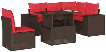 vidaXL Gartensofa-Set 6-teilig mit Kissen, Polyrattan, Braun (3269174)