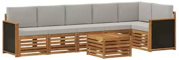 vidaXL Ecksofa-Set mit Kissen, 6-tlg., Natur und Hellgrau (3384432)