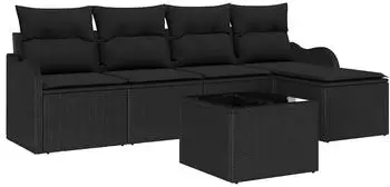 vidaXL Garten-Sofa-Set mit Kissen 6-teilig Poly-Rattan Beige (3354342)
