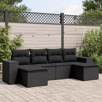 vidaXL Garten-Sofagarnitur 7-tlg. mit Kissen, Poly Rattan, Grau (3255267)