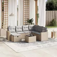 vidaXL 7-tlg. Garten-Sofagarnitur mit Kissen Schwarz Poly Rattan