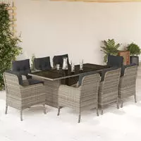 vidaXL 9-tlg. Garten-Essgruppe mit Kissen Beige Poly Rattan