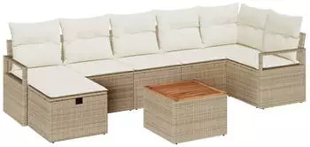 vidaXL Garten-Sofa-Set mit Kissen & Stauraum, 8-tlg., Beige, Poly-Rattan (3359547)