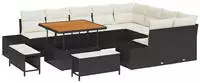 vidaXL Gartensofa-set mit Kissen 12 pcs Schwarz Poly Rattan