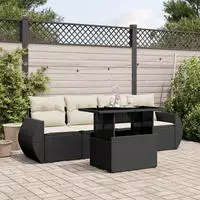 vidaXL 5-tlg. Garten-Sofagarnitur mit Kissen Hellgrau Poly Rattan