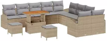vidaXL Gartenlounge-Set 13-tlg. Poly-Rattan Beige mit Kissen (3362457)