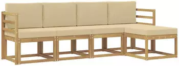 vidaXL Outdoor-Sofagarnitur mit Kissen 5-tlg., Wei&szlig;/Beige (3387477)