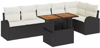 vidaXL Garten-Sofa-Set mit Stauraum 7-teilig Poly-Rattan Schwarz (3358329)