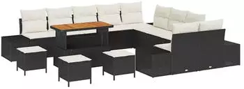 vidaXL Garten-Sofagarnitur 14-tlg. mit Kissen, Poly Rattan, Schwarz (3364800)