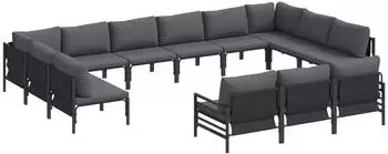 vidaXL Gartenlounge-Set mit Kissen 13-tlg. Stahl Schwarz (3379028)