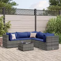vidaXL 6-tlg. Garten-Lounge-Set mit Kissen Grau Poly Rattan