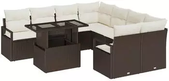 vidaXL Garten-Sofa-Set mit Kissen 9-tlg. Poly-Rattan Braun/Creme (3348794)