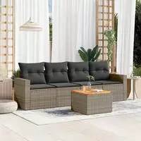 5-tlg. Garten-sofagarnitur Mit Kissen Grau Poly Rattan - Vidaxl
