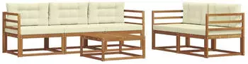 vidaXL Outdoor-Sofagarnitur mit Kissen 6-teilig, Natur/Creme (3367178)