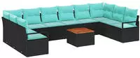 vidaXL Gartensofa-set mit Kissen 11 pcs Schwarz Poly-Rattan