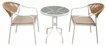 Happy Home Bistro Set HGE51-BEI 3-tlg. helles Rattan mit Sitzkissen, Beige (HGE51-BEI)