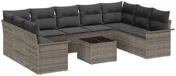 vidaXL Gartensofa-Set mit Stauraum 10-tlg. Schwarz Poly-Rattan (3354198)