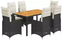 vidaXL 7-tlg. Garten-Bistro-Set mit Kissen Schwarz Poly Rattan