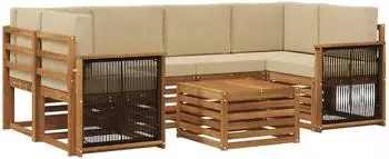 vidaXL Outdoor-Sofagarnitur 7-tlg. Akazienholz Natur und Beige (3384084)