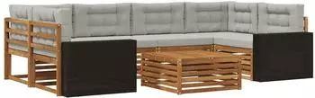 vidaXL Outdoor-Sofagarnitur 7-tlg. Polyester Natur/Hellgrau (3383094)